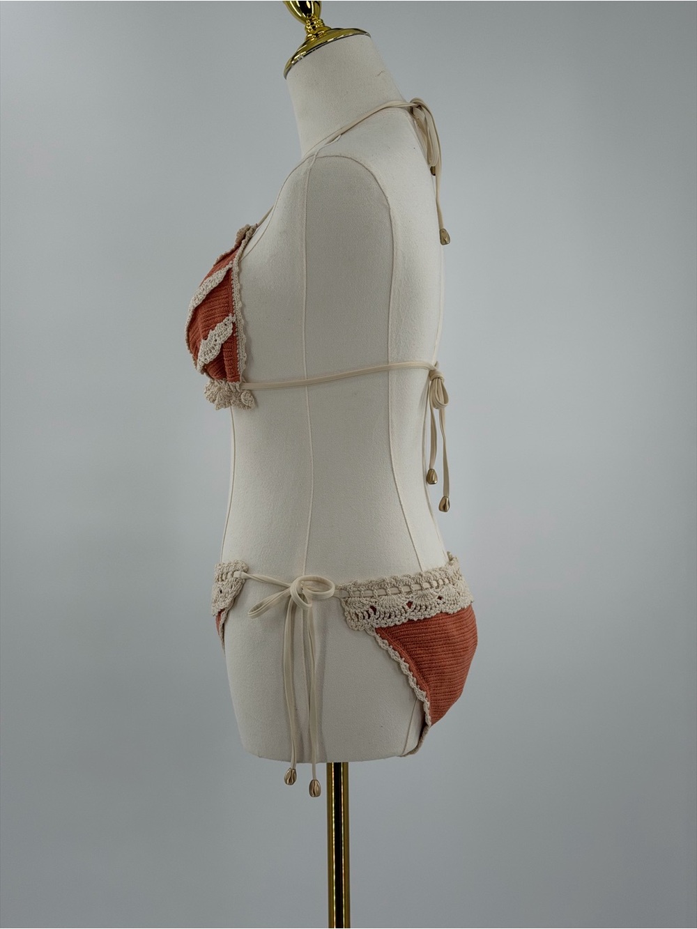 🆕 ZIMMERMANN 🧿 NWT Wylie Knit & Crochet Triangle Bikini, Coral - Sz 3 US 8/10 - Picture 6 of 16